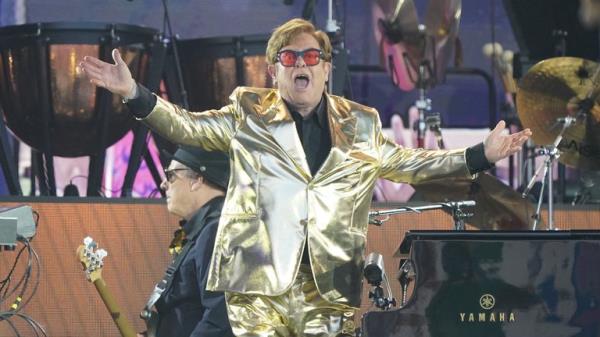 Elton John performing on the Pyramid Stage at the Glasto<em></em>nbury Festival at Worthy Farm in Somerset. Picture date: Sunday June 25, 2023.