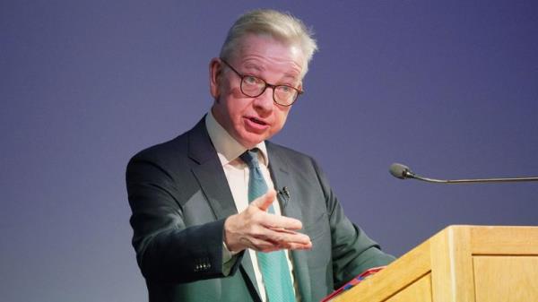 Minister for Levelling Up, Housing and Communities, Michael Gove, delivers a speech on planning reforms at Kings Place in King<em></em>'s Cross, 