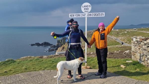Chris Lewis at Land<em></em>'s End during his hike around the UK coastline