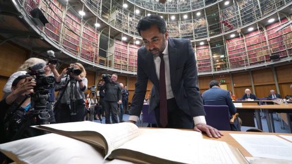 First Minister Humza Yousaf views records on display at the launch of a policy paper on citizenship in an independent Scotland, at the Natio<em></em>nal Records Of Scotland in Edinburgh. Picture date: Thursday July 27, 2023.<em></em>
